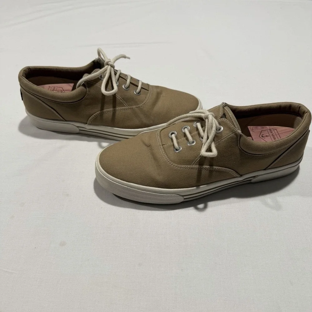 Paul & Shark Yachting Mens 12 EU 45 Canvas Boat Shoes Deck Sneakers Khaki Tan